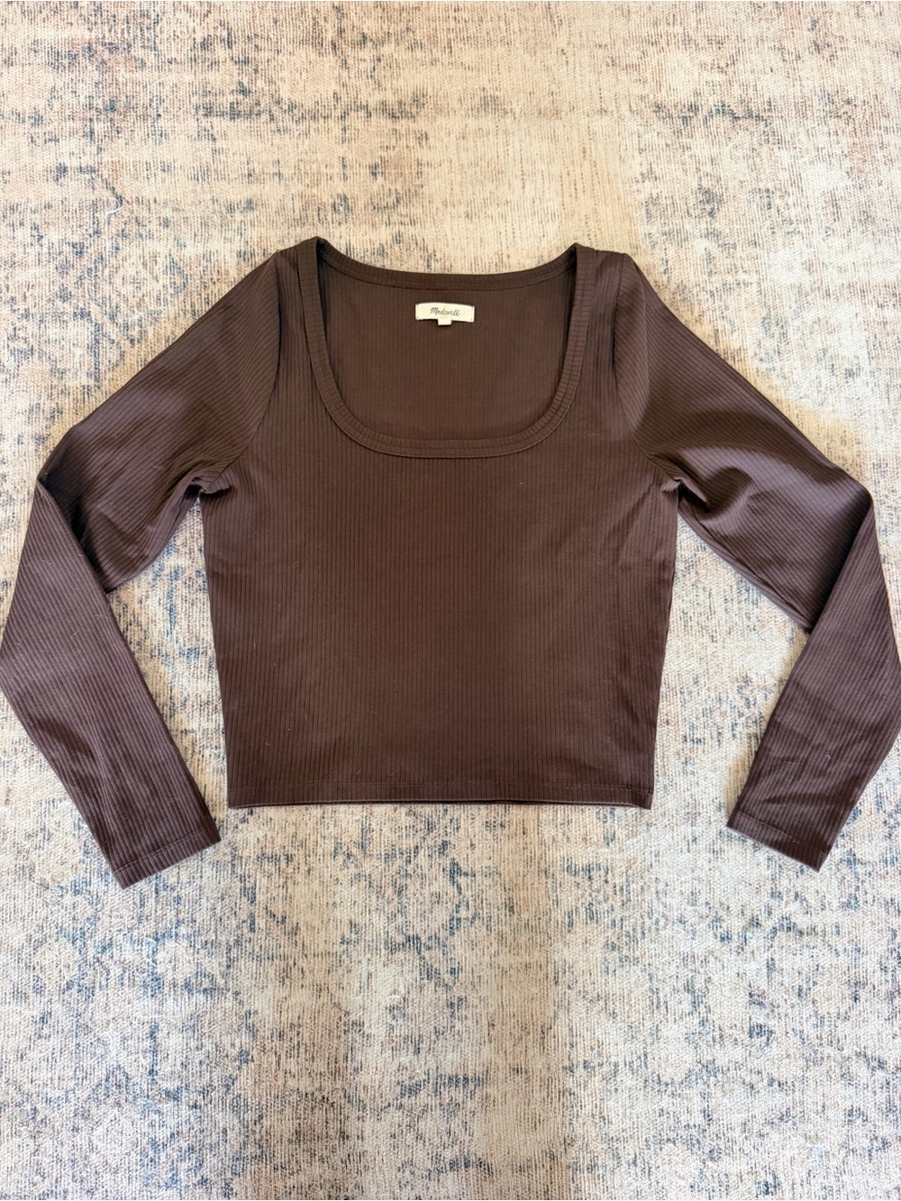 Madewell Chocolate Brown Ribbed Long Sleeve Scoop Top